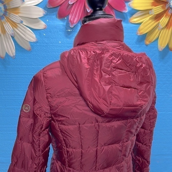 Michael Kors Packable Quilted Down Puffer Jacket Red XS Hooded Lightweight Coat - Picture 7 of 17